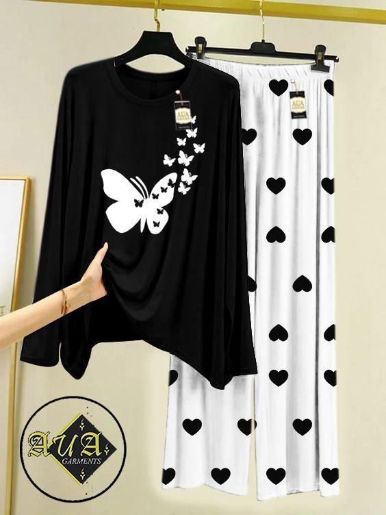 Ladies Red Printed Night Suit 2 Pcs Cotton Jersey Sleepwear - Image 6