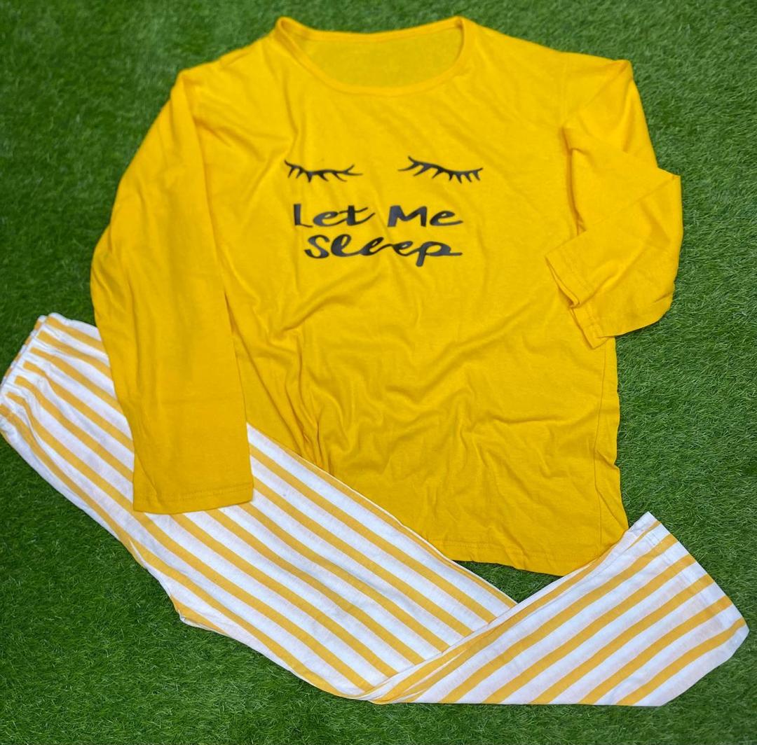 Yellow “Let Me Sleep” Cotton Jersey Night Suit for Women – 2 Pcs Ladies Sleepwear Pakistan - Image 2