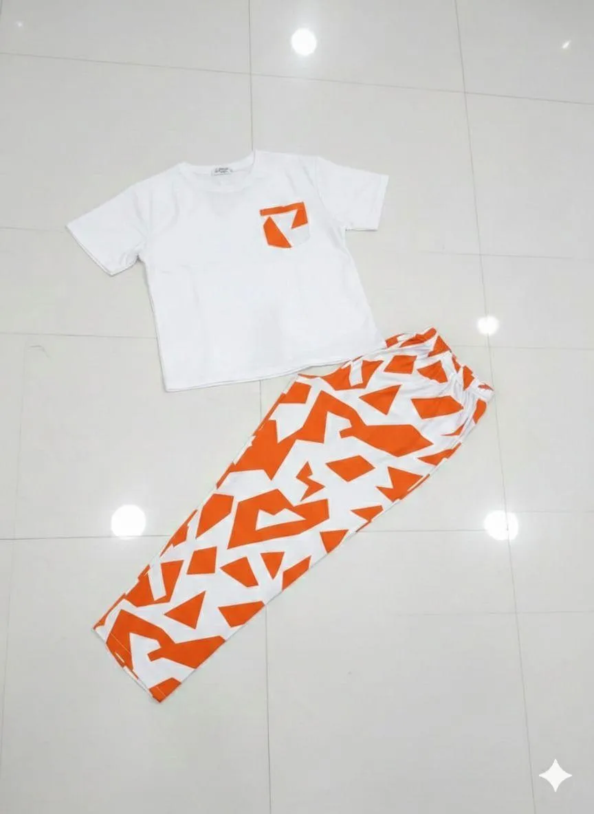 Women’s Orange Jersey Printed Night Suit – Summer Sleepwear Pakistan - Image 4